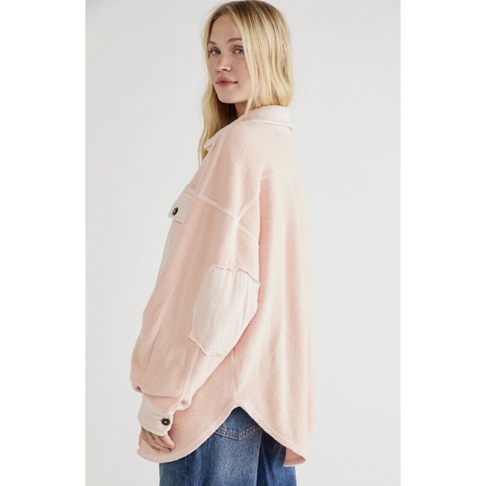 Free People Ruby Shirt Fleece Oversized Buttondown Shacket Jacket Top blouse XL - Picture 2 of 5
